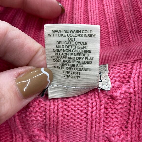 L.L. Bean Chunky Cable Knit Full Zip Sweater Women's 2X Pink Mock Neck Preppy - Picture 6 of 12